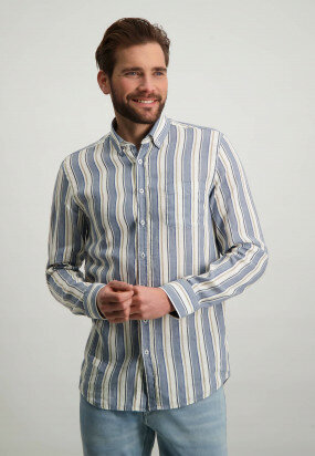 Twill-overhemd-van-een-linnen-mix---grijsblauw/kahki