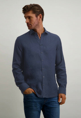 Linen-shirt-with-regular-fit---dark-blue-plain