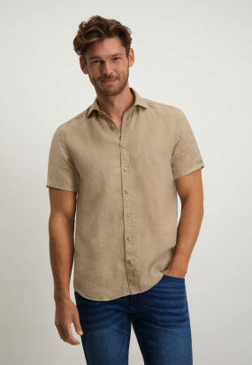 Shirt-in-100%-linen---beige-plain