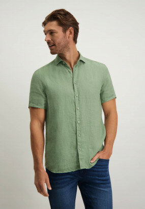 Shirt-in-100%-linen---leafgreen-plain