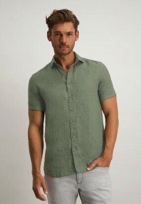 Shirt-in-100%-linen---moss-green-plain