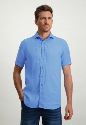 Shirt-in-100%-linen---blue-plain