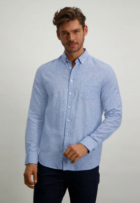 Overhemd-van-een-linnen-mix---wit/grijsblauw