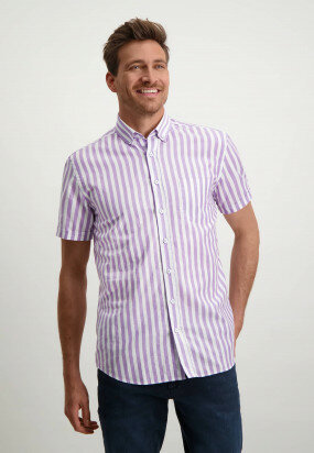 Korte-mouw-overhemd-van-biologisch-katoen---violet/wit