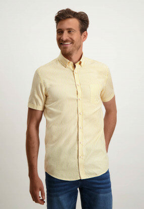 Gestreept-overhemd-van-biologisch-katoen---goudgeel/wit