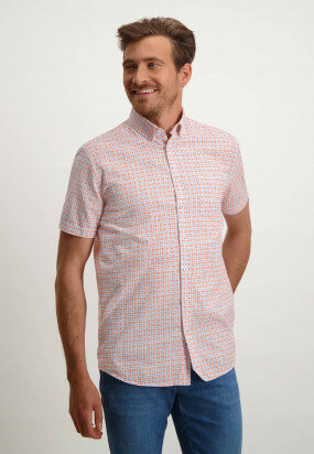 Organic-cotton-shirt-with-chest-pocket---coral/cobalt