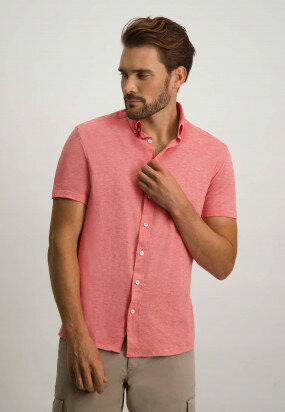 Jersey-shirt-with-short-sleeves---coral/white