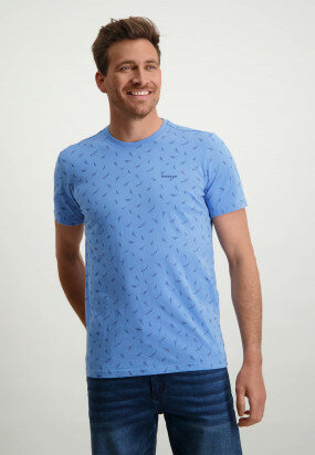 T-shirt-mit-R-Ausschnitt-und-Allover-Print---mittelblau/kobalt