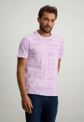 T-shirt-rayé-à-col-rond-avec-poche-poitrine---violet/blanc