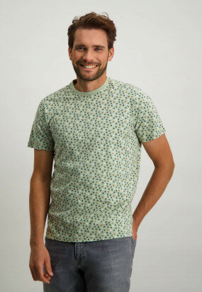 T-shirt-mit-R-Ausschnitt-und-Allover-Print---blattgrün/dunkelgrün
