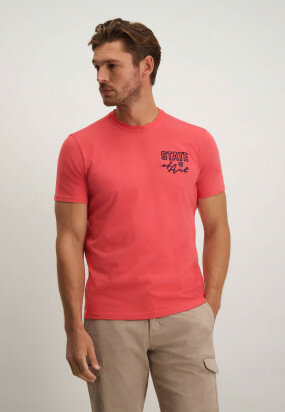 T-shirt-col-rond-avec-un-imprimé-sur-la-poitrine---corail-uni