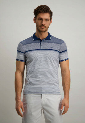 Jersey-Poloshirt-aus-merzerisierter-Baumwolle---weiß/kobalt