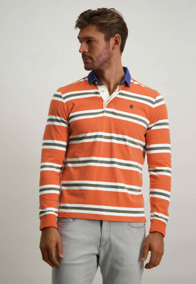 Striped-rugbyshirt-in-cotton---brick/greige