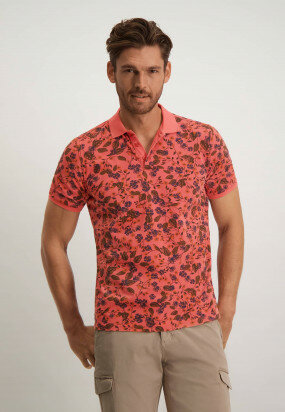 Polo-with-floral-print---coral/mid-blue