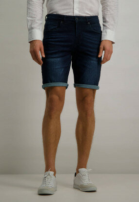 Denim-shorts-in-stretch-cotton---dark-blue-plain