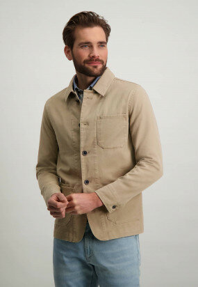 Mid-length-jacket-with-lapel-collar---beige-plain
