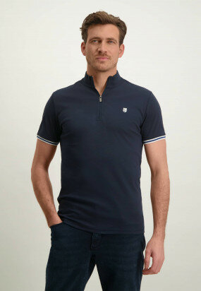 Jersey-Poloshirt-mit-kurzem-Reißverschluss---dunkelblau-uni