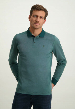 Piqué-Poloshirt-mit-kontrastierendem-Kragen---blattgrün/azurblau