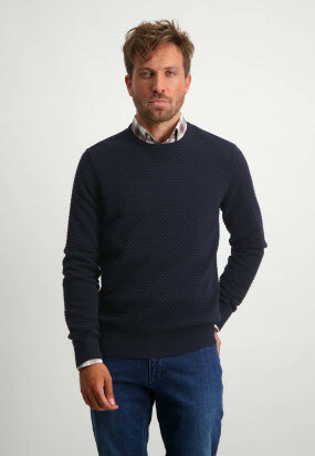 Pullover-mit-R-Ausschnitt-aus-100%-Baumwolle---dunkelblau-uni