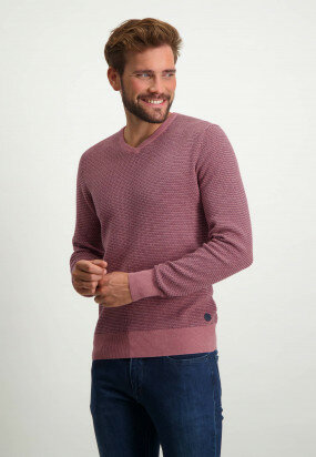 Pullover-mit-V-Ausschnitt-und-normaler-Passform---alt-rosa/dunkelblau