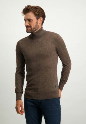 Wool-blend-turtleneck-jumper---dark-brown-plain