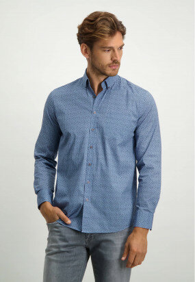 Button-down-organic-cotton-shirt---cobalt/cognac