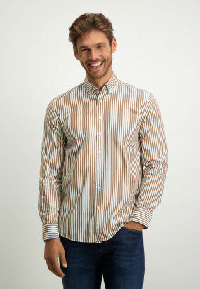 Striped-organic-cotton-shirt---cognac/white