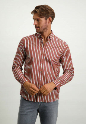 Striped-organic-cotton-shirt---brick/white