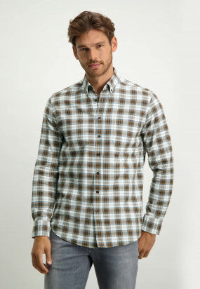 Cotton-shirt-with-check-pattern---cognac/dark-brown