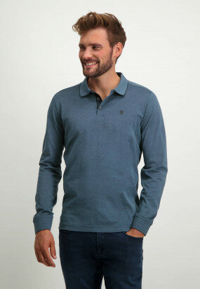 Piqué-sports-shirt-in-mercerized-cotton---midnight/grey-blue