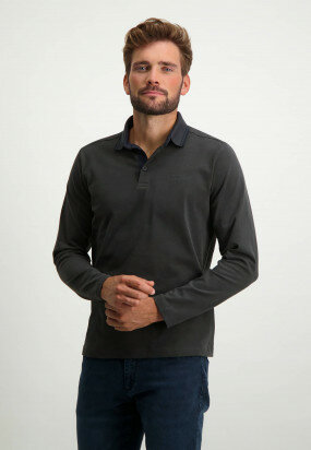 Heavily-brushed-polo-shirt-with-regular-fit---dark-anthracite-plain