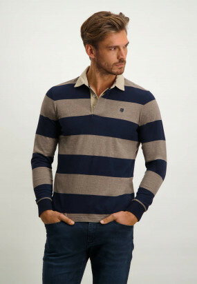 Rugby-shirt-with-stripe-pattern---cognac/midnight