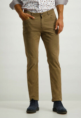 Twill-stretch-trousers-with-button-and-zip---cognac-plain
