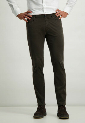 Twill-stretch-trousers-with-button-and-zip---dark-brown-plain