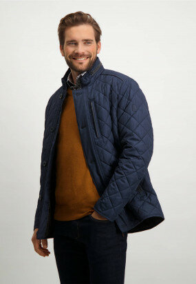 Quilted-mid-length-jacket---dark-blue-plain