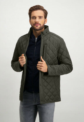 Quilted-mid-length-jacket---dark-brown-plain