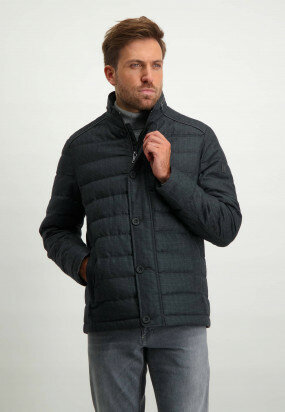 Checked-mid-length-jacket-with-a-wool-look---dark-blue-plain