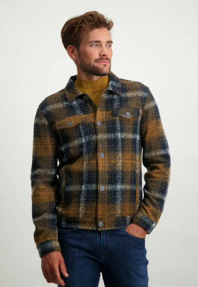 Short-jacket-with-chequered-design-and-button-closure---midnight/cognac