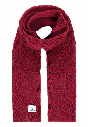 Lambswool-blend-cable-knit-scarf---brick-plain