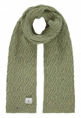 Lambswool-blend-cable-knit-scarf---leafgreen-plain