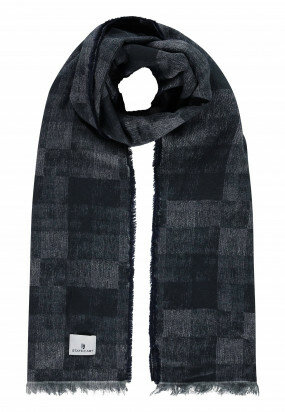 Checked-scarf-with-fringe---midnight/grey-blue