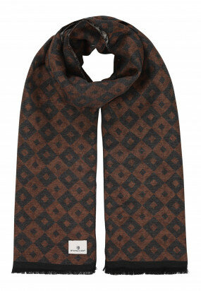 Printed-scarf-with-short-fringe---charcoal/dark-brown