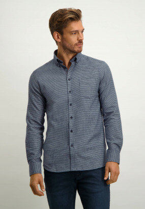 Overhemd-met-regular-fit-en-button-down---middengrijs/donkerblauw