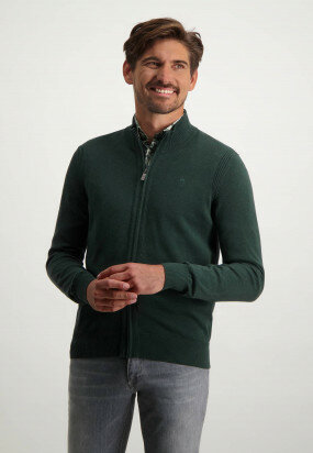 Organic-cotton-cardigan-with-zip---dark-green-plain