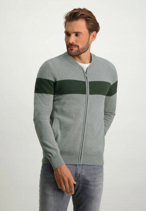 Cardigan-with-rib-knit-bomber-collar---silver-grey/moss-green