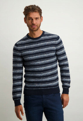 Pullover-mit-Streifenmuster---marine/graublau