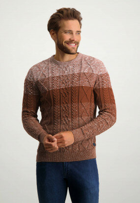 Cable-knit-jumper-with-crew-neck---white-grey/brick