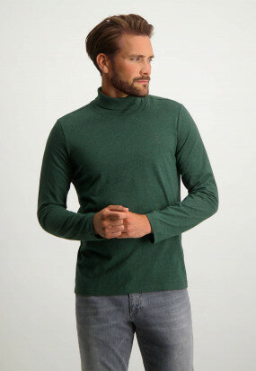 Polo-neck-long-sleeve-top-of-BCI-cotton---moss-green-plain