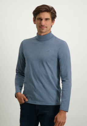 Polo-neck-long-sleeve-top-of-BCI-cotton---grey-blue-plain