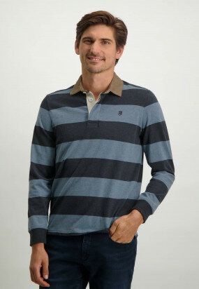 Gestreiftes-Rugbyshirt-aus-Baumwolle---grau-blau/dunkelblau